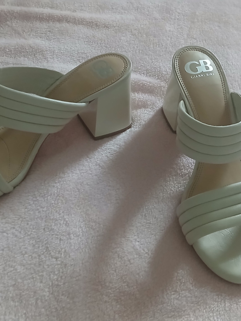 Gianni Bini Cream Strappy Block Heel Mules